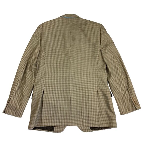 Robert Talbott Carmel Tan Blue Micro Plaid Blazer Jacket 42R Double Two Button - Picture 3 of 14